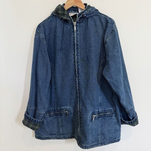 Vintage North Style Denim Jacket Women 1X Blue Barn Chore Coat Flannel Lined - Picture 1 of 12